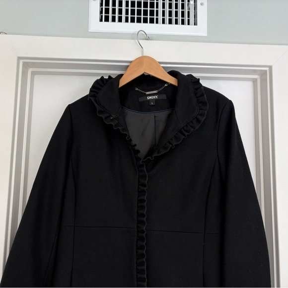DKNY Ruffle Wool Long Coat Size L - Picture 3 of 8